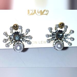 Faux Pearl Spider Earrings Rhinestone